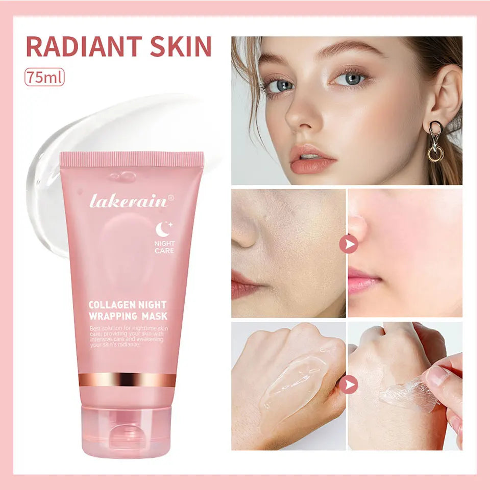 Collagen Overnight Wrapping Peel Off Facial Mask, Korean Collagen Night Wrapping Mask Deeply Hydrates Night Care Mask Cream 75ml