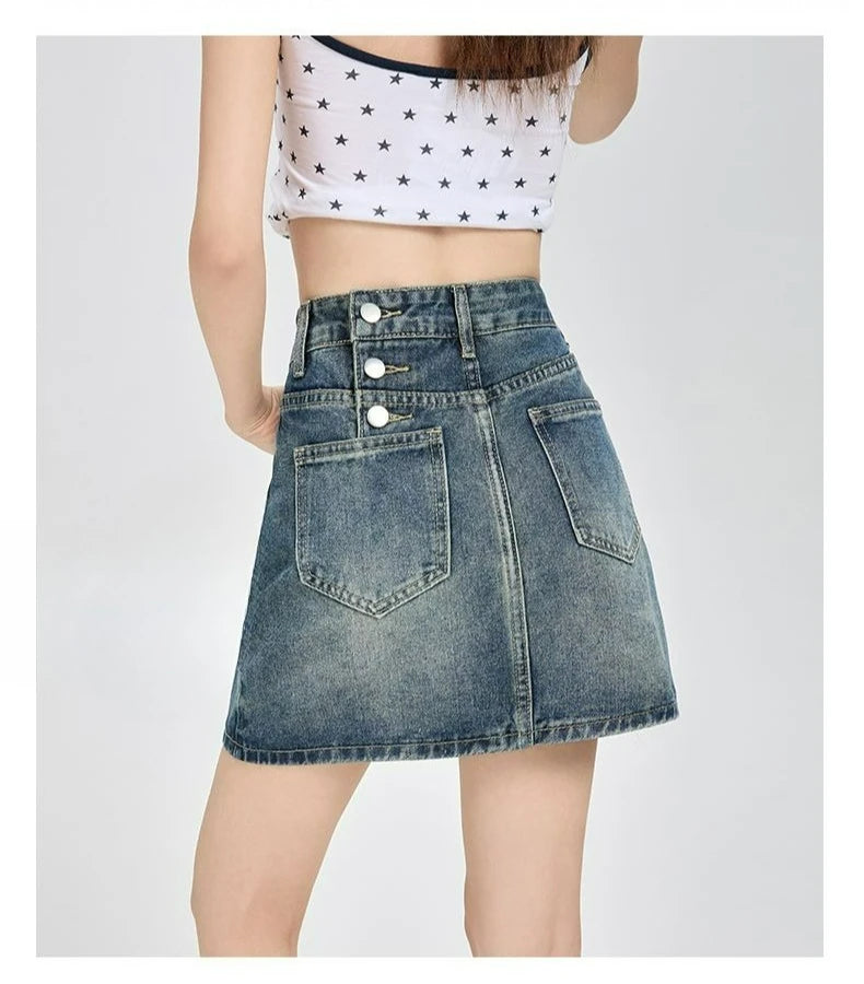 Harajuku Denim Plaid Skirt Women Sexy Multiple Pockets Mini Skirts Vintage Y2K New Fashion 2025 Lady Casual Versatile Streetwear