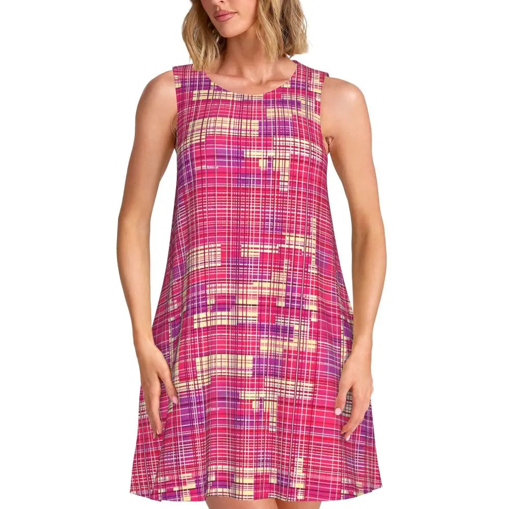 80s Color Block Print Dress Modern Dresses Female Sleeveless Street Fashion Tank Dress Day Print Oversized Vestidos
