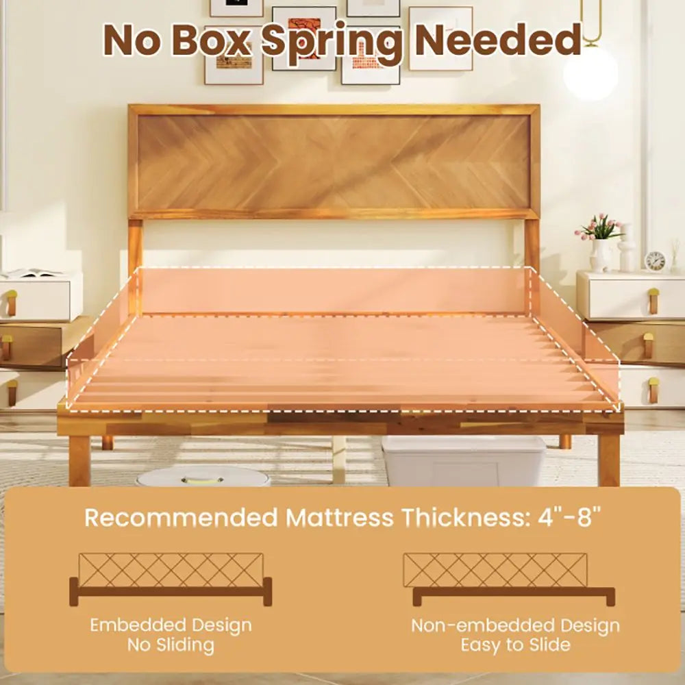 FullSize Bed Frame with Headboard and Storage Space