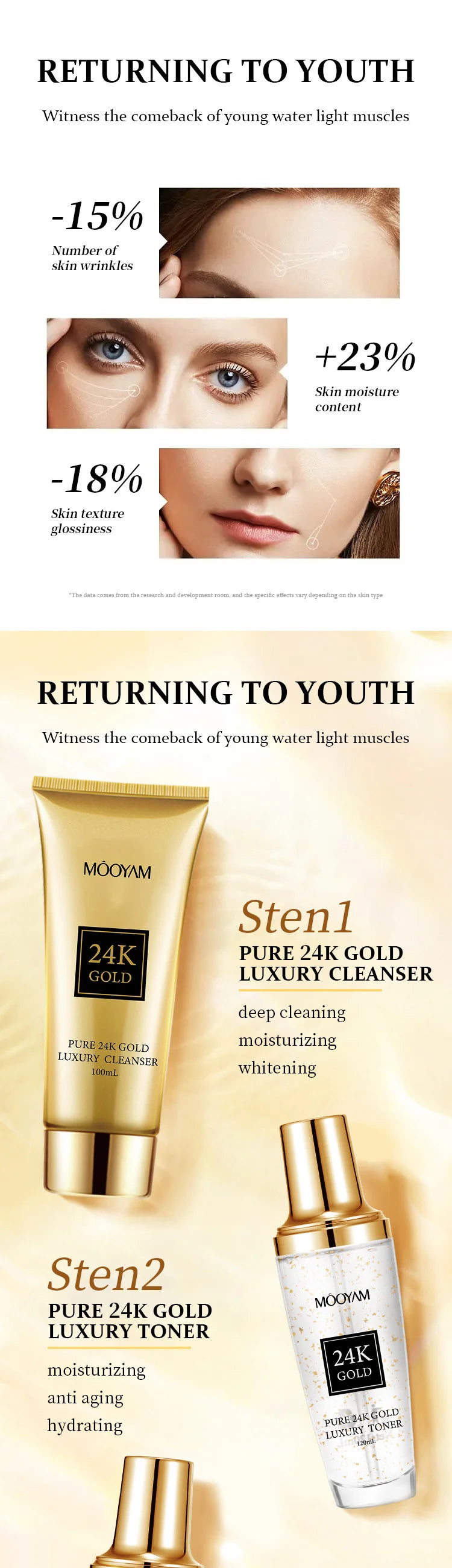 24K Gold LUXURY Moisturizin Anti-Wrinkle Set Reduces Fine Lines Repairs Skin Hydrates Brightens Anti-Aging Firming Skin care