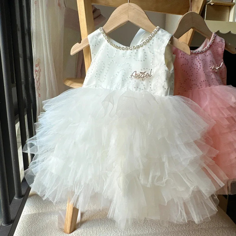 Baby Girls Sequin Tutu Dress for Kids Ruffles Layered Cake Birthday Party Gown Children Fashion Wear Sleeveless Formal Wear