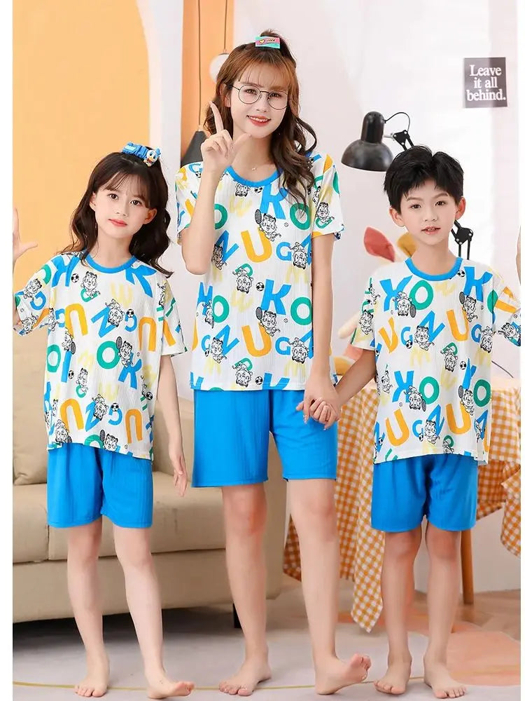 Unisex Kids Summer Pajama Set - Short Sleeve Cute Print Homewear