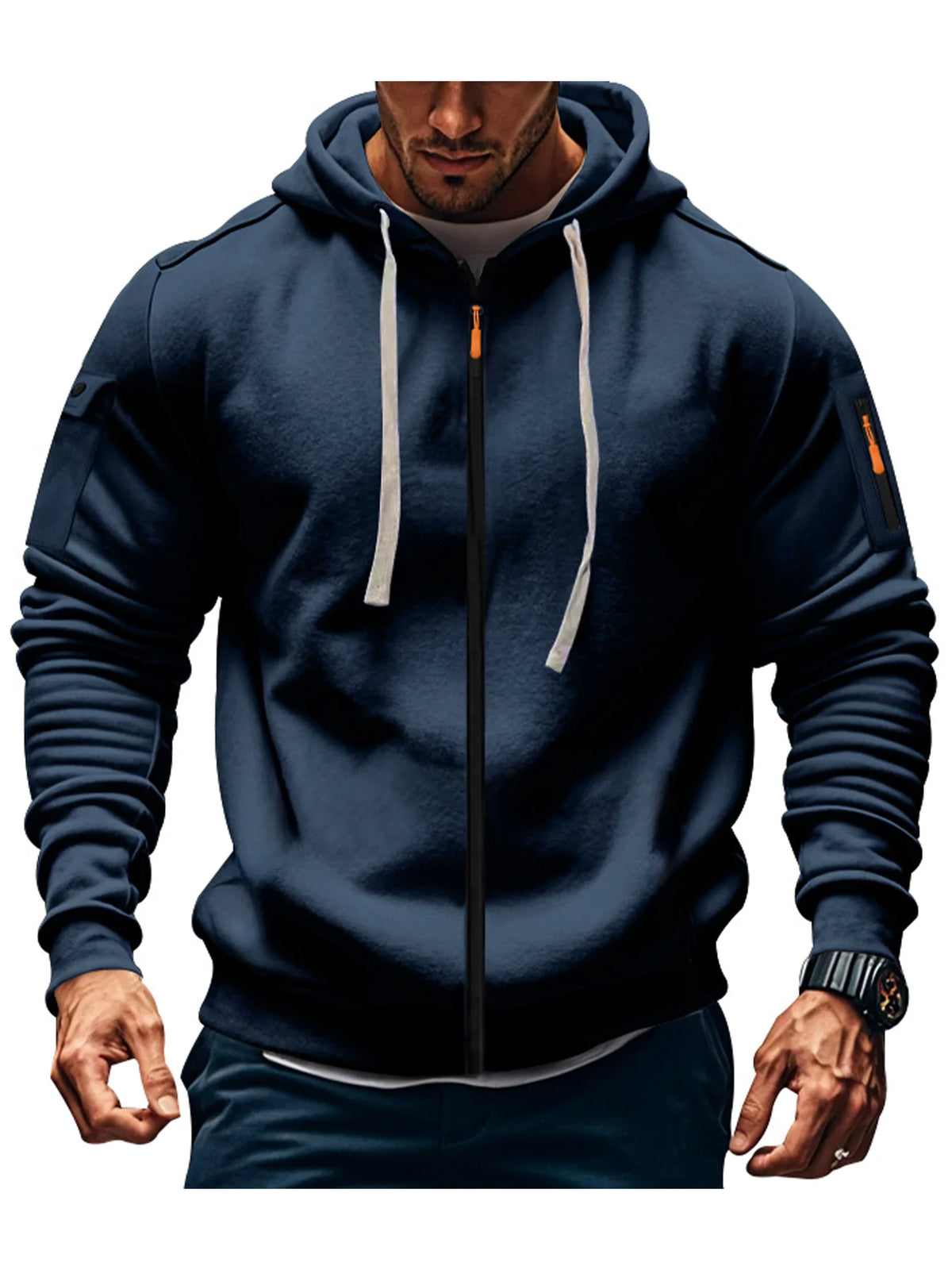 Men's Hooded Sweatshirt - Long Sleeve Zipper Sportswear Slim Fit