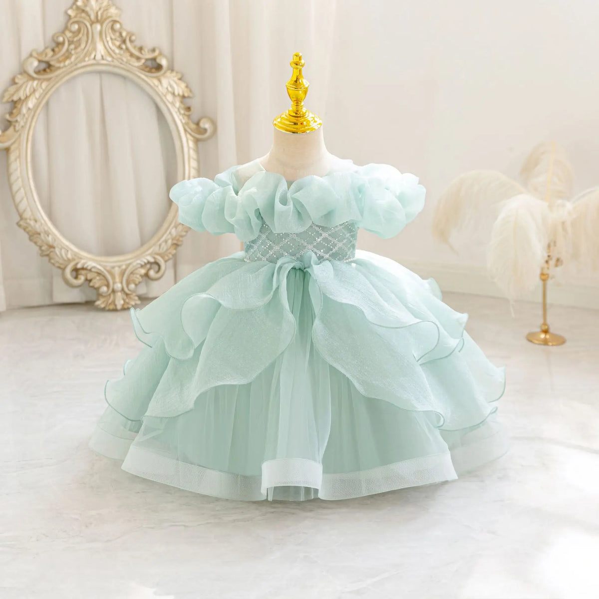 HETISO New Kids Girl Princess Dress Baby First Communion Ceremony Wedding Party Ball Gown Sequined Layered Tutu Clothes