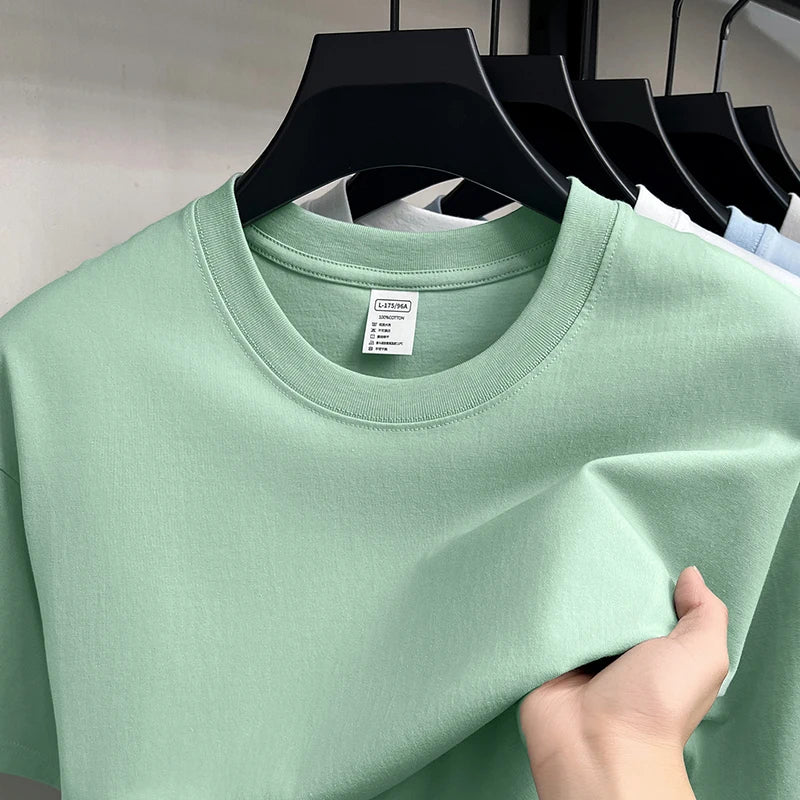 Men's 100% Cotton Short Sleeve T-Shirt - Casual Solid Color O-Neck