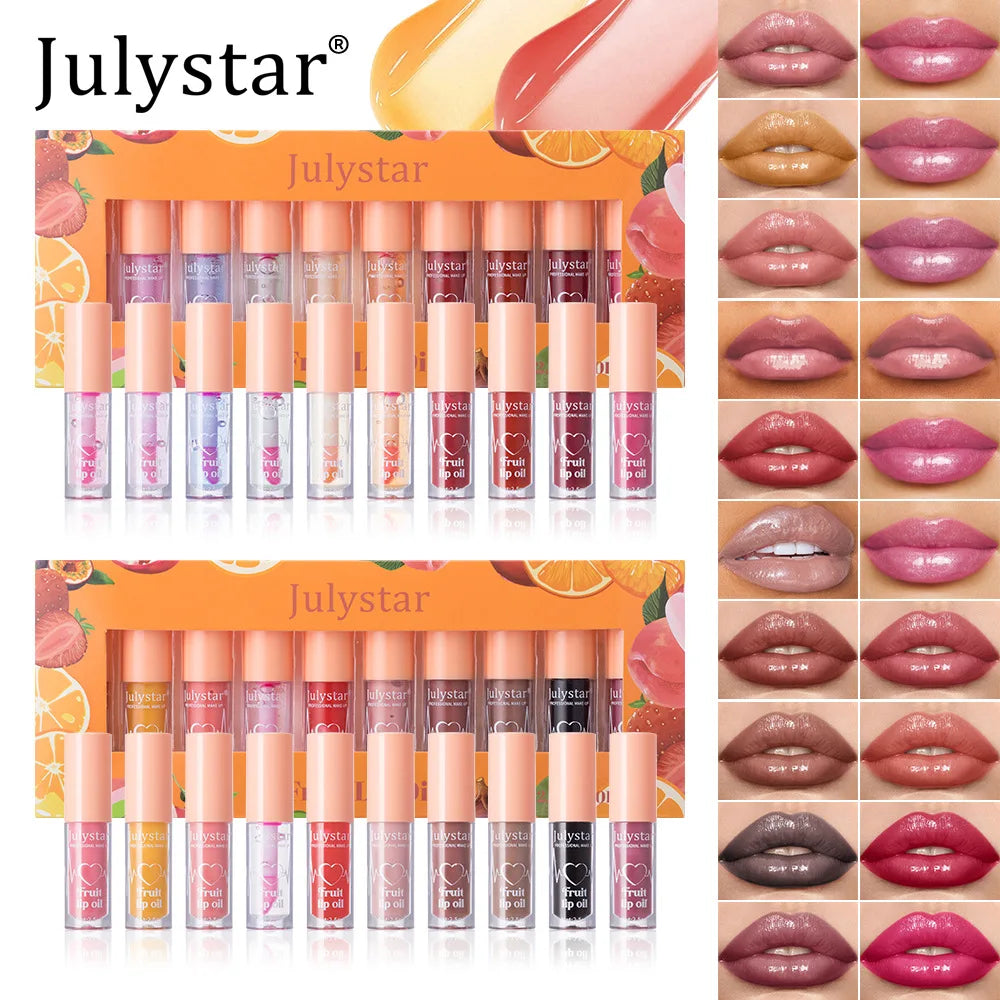 10Color Fruit Flavor Temperature Changing Lip Oil Set Hydrating Glossy Lip Gloss Brightening Water Light Lip Makeup Cosmetic Kit
