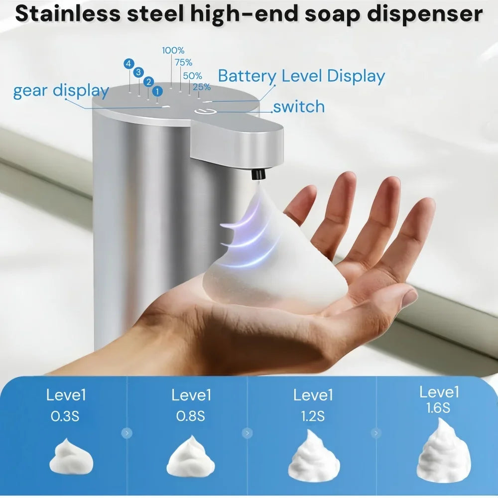 Dispensador de jabón de espuma con sensor de acero inoxidable, automático, sin contacto, infrarrojo, de pared o de escritorio para baño en casa