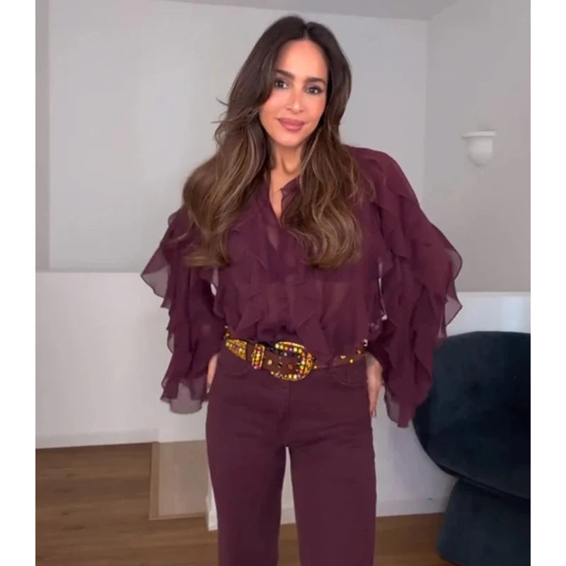 Woman 2026 Womens Blouses Semi Sheer Casual Blouses Woman Spring Fairy Shirts and Blouses for Lady Long Sleeve Tops