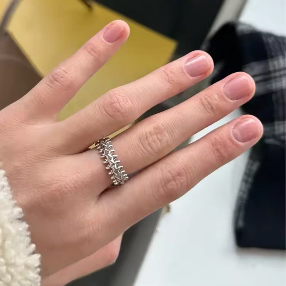 2025 Design Style Riveted Bullet Stainless Steel Rings For Women'S Punk Gold Color Creative Ring Broad Surface Finger Jewelry