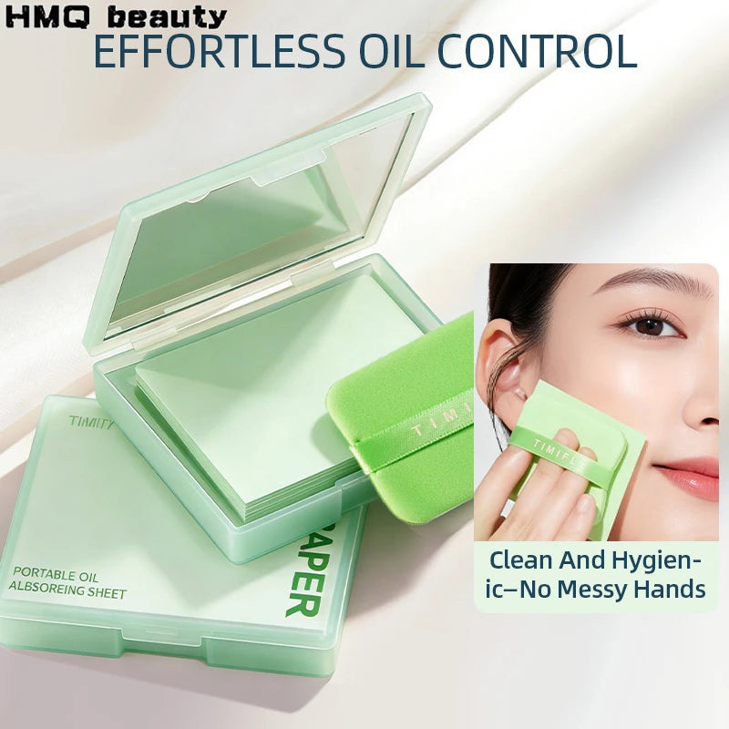 100pcs Oil Blotting Papers Facial Oil Absorbing Sheets for Makeup Portable Storage Box with Mirror Beauty Tool for Skincare