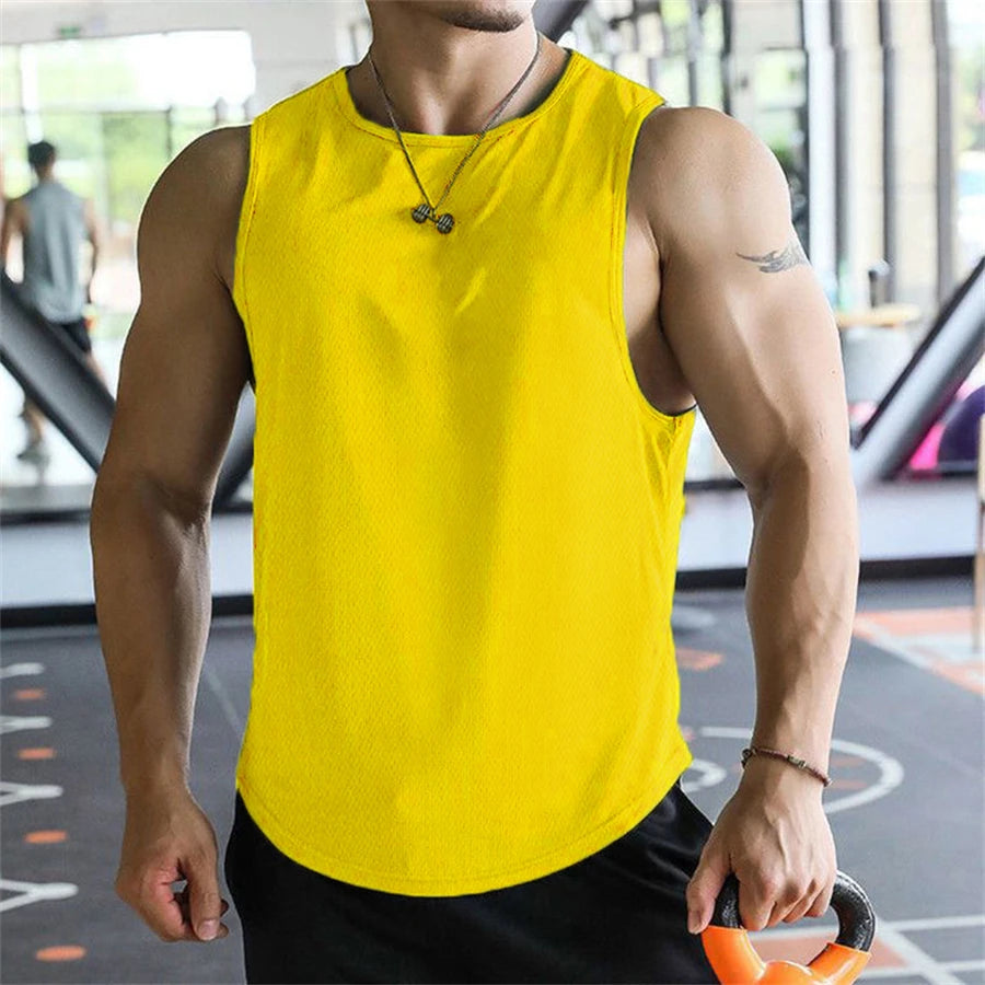 2025 new Men Tank Tops Sleeveless Shirt Polyester Mesh Material Quick Dry Breathable Men Workout Fitness Basketball Top Tee