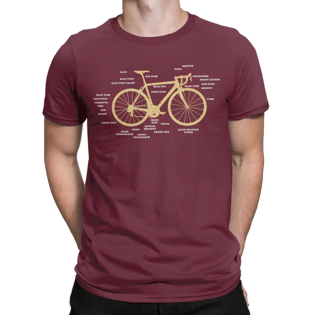 Men's Bicycle Anatomy Graphic T-Shirt - Casual Short Sleeve Cotton