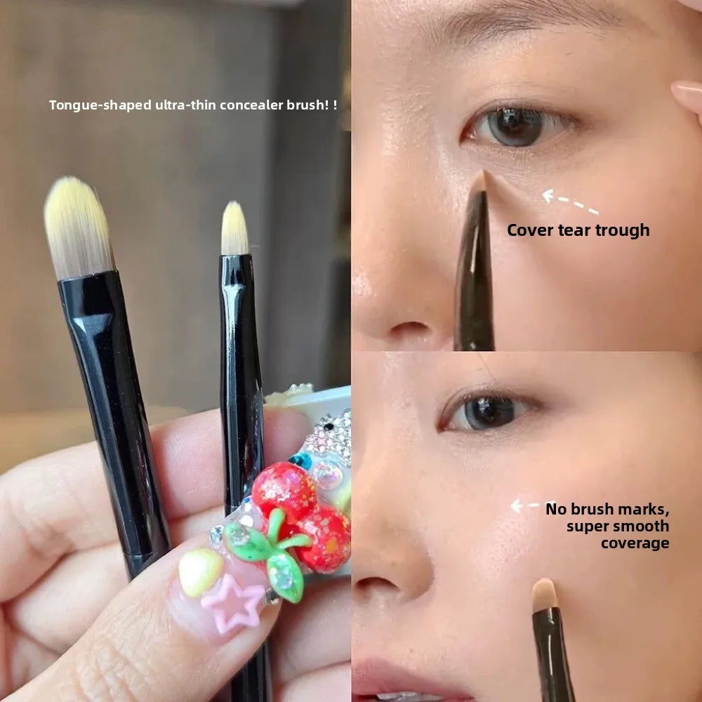Tongue-shaped Flat Detail Concealer Brush, Soft Bristles Seamless Coverage for Dark Circles, Acne Marks & Spots