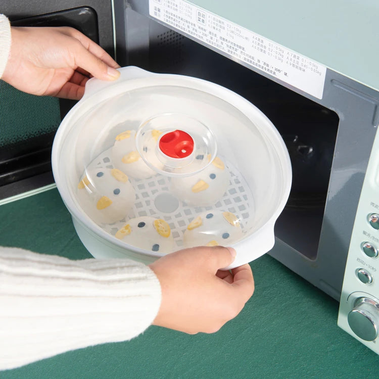 Microondas Horno Caja Especial Sopa Calentada Olla Arroz al Vapor Bollos Calientes al Vapor con Tapa Herramienta de Cocina de Grado Alimenticio Ecológica