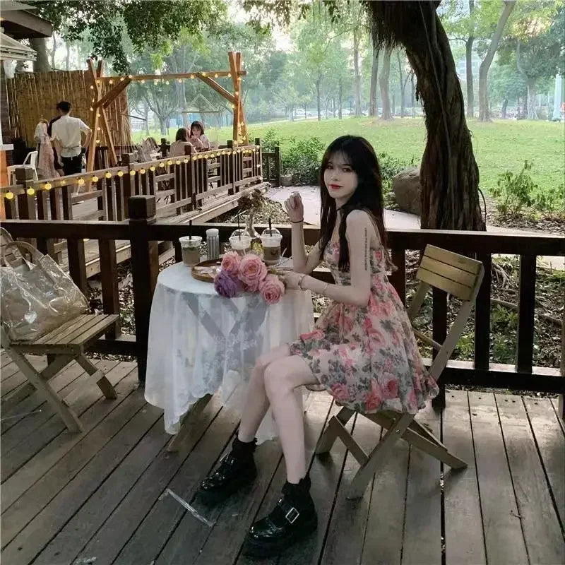 Nice Elegant High-waisted Slimming Floral Tank Dress For Women Spring Summer French Style Petite Mini Dress A- Line Sleeveless