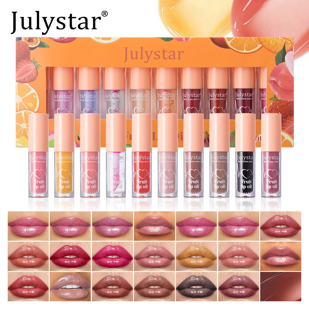 10Color Fruit Flavor Temperature Changing Lip Oil Set Hydrating Glossy Lip Gloss Brightening Water Light Lip Makeup Cosmetic Kit