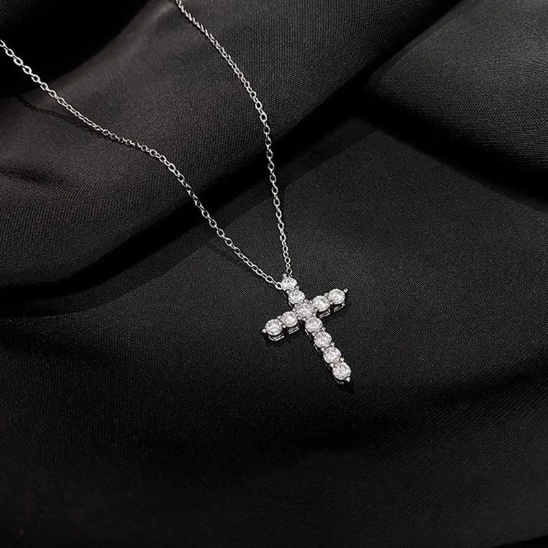 Luxury Shiny 925 Sterling Silver Inlaid Full Zircon Cross Pendant Necklace For Women'S Man Exquisite Jewelry Accessories Colorfast