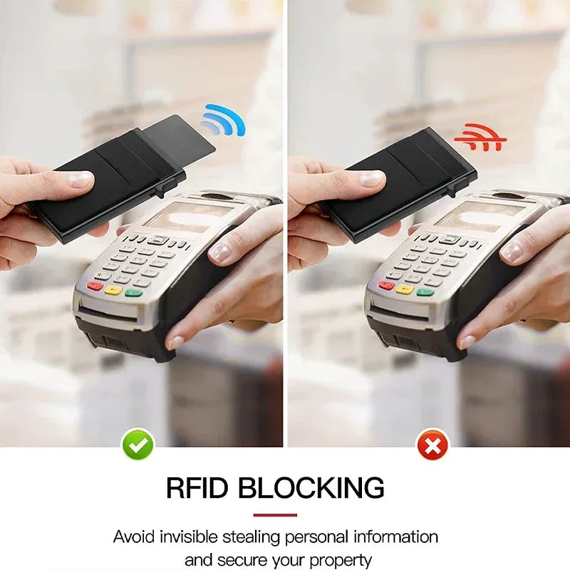 Rfid Anti Blocking Smart ID Bank Credit Card Holder Wallet Metal Thin Slim Men Women Pop Up Minimalist Metal Cardholder Case
