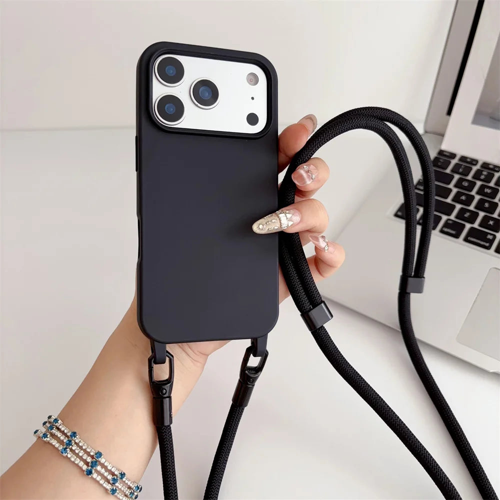 Silicone Crossbody Lanyard Case for iPhone - Shockproof Soft Cover
