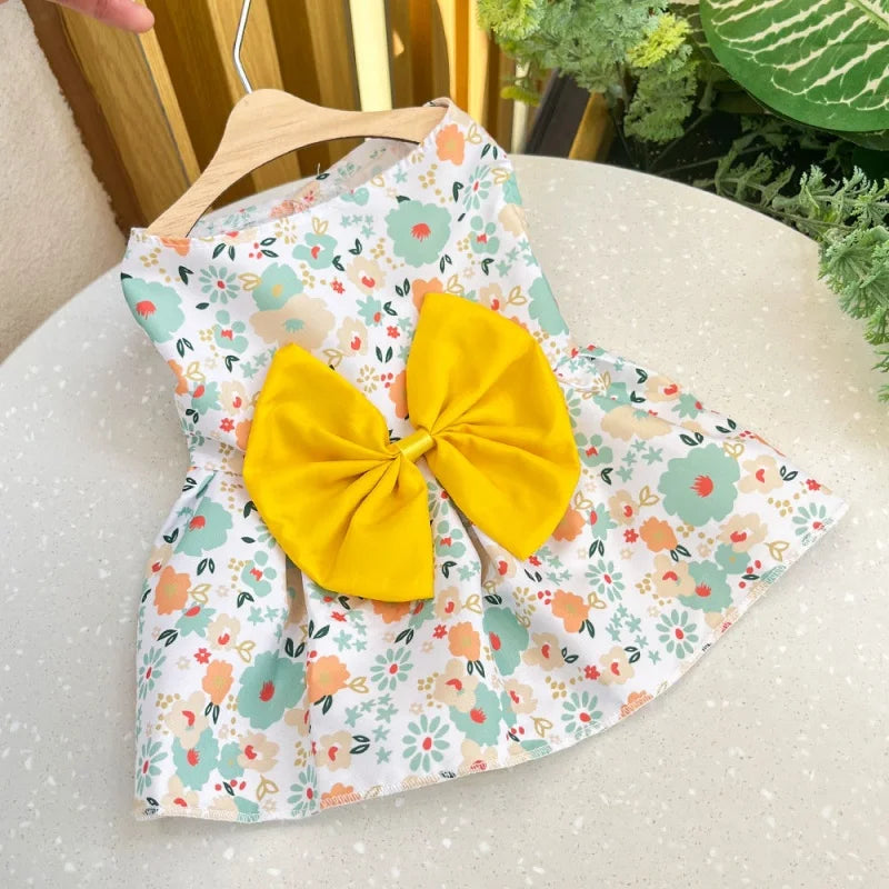 Dog Princess Dress For Small And Medium Dogs Summer Lace Bow Print Chic Pet Apparel Cute