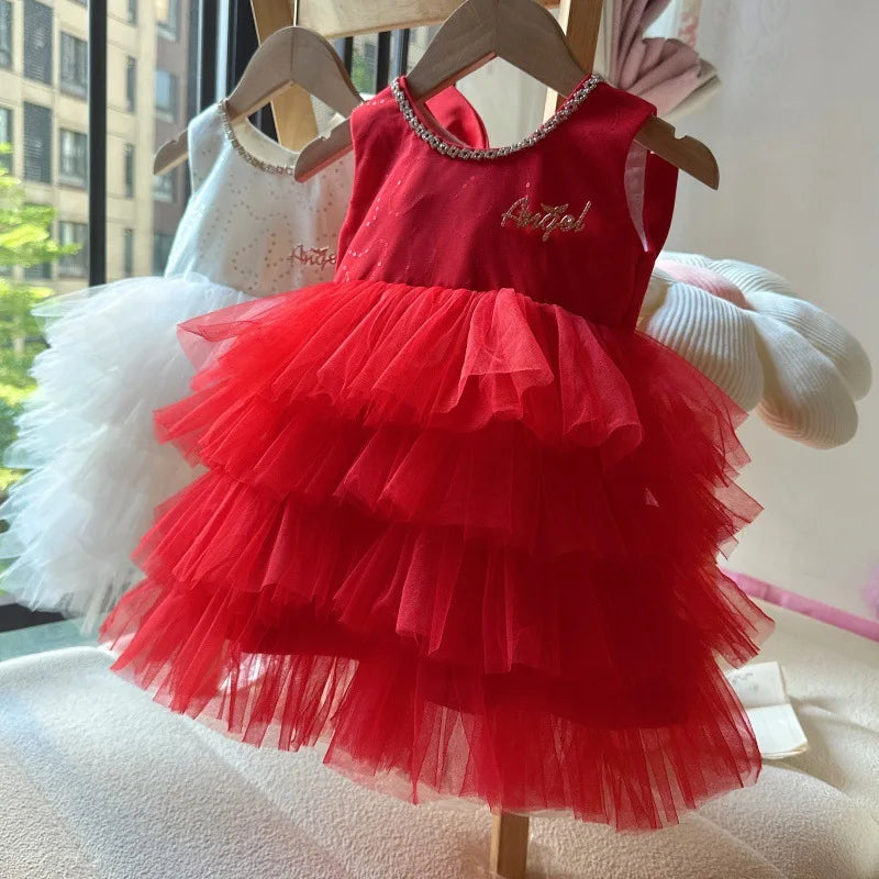 Baby Girls Sequin Tutu Dress for Kids Ruffles Layered Cake Birthday Party Gown Children Fashion Wear Sleeveless Formal Wear
