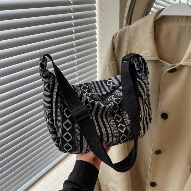 Crossbody Bags Tribal Style Shoulder Bag, Foldable Crossbody Striped Pattern, Flag Theme Hand Washable Edge Painted Lining