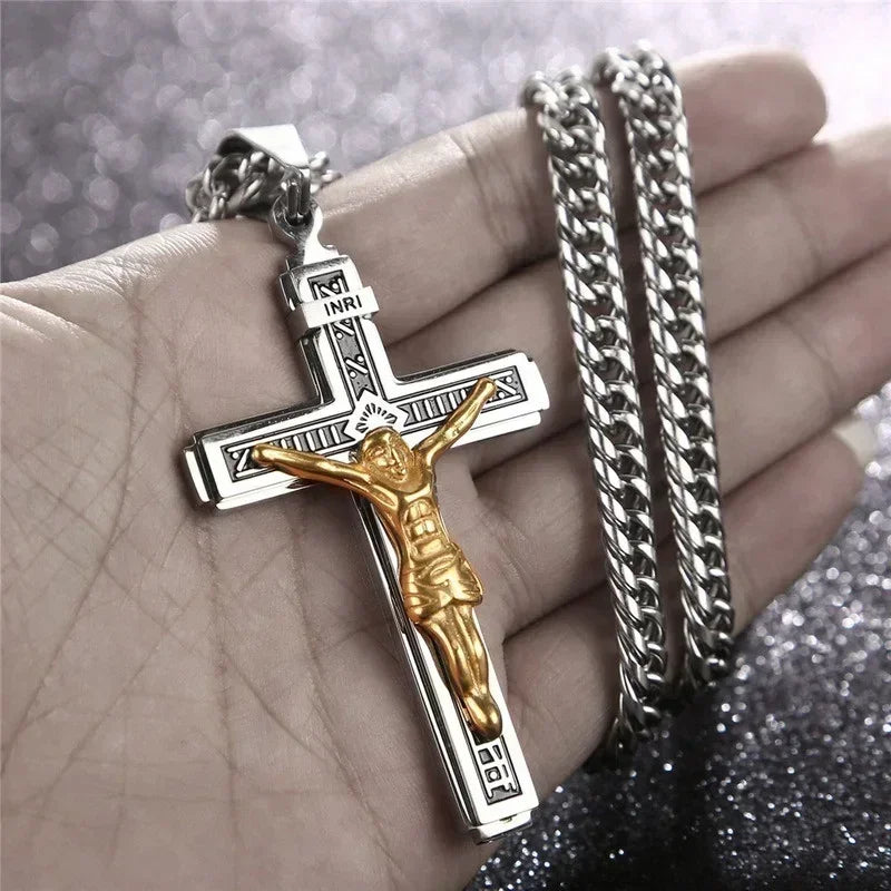 Christian Jesus Portrait Iced Out Necklace Pendant For Men And Women Cross Catholic Amulet Jewelry