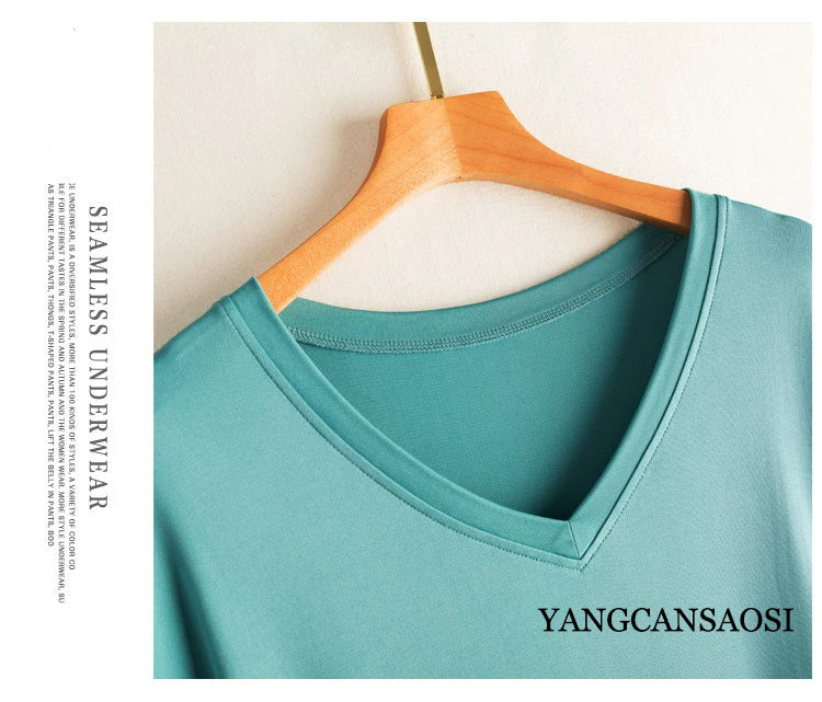 Women's Casual Summer New 23% Natural Mulberry Silk Side Slit V-neck Loose Shoulder Short Sleeved Solid Color Base Knitted Dress