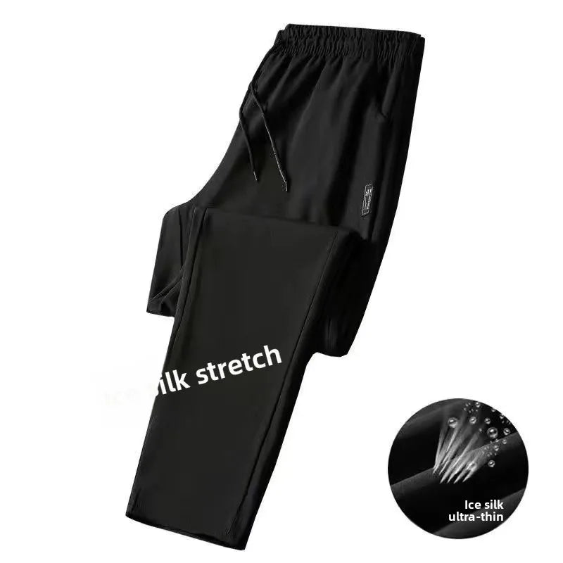 Summer Casual Ice Silk Pants Men's Trendy Large Size Long Trousers Korean Style Thin Straight Loose Sports Pants Quick Dry