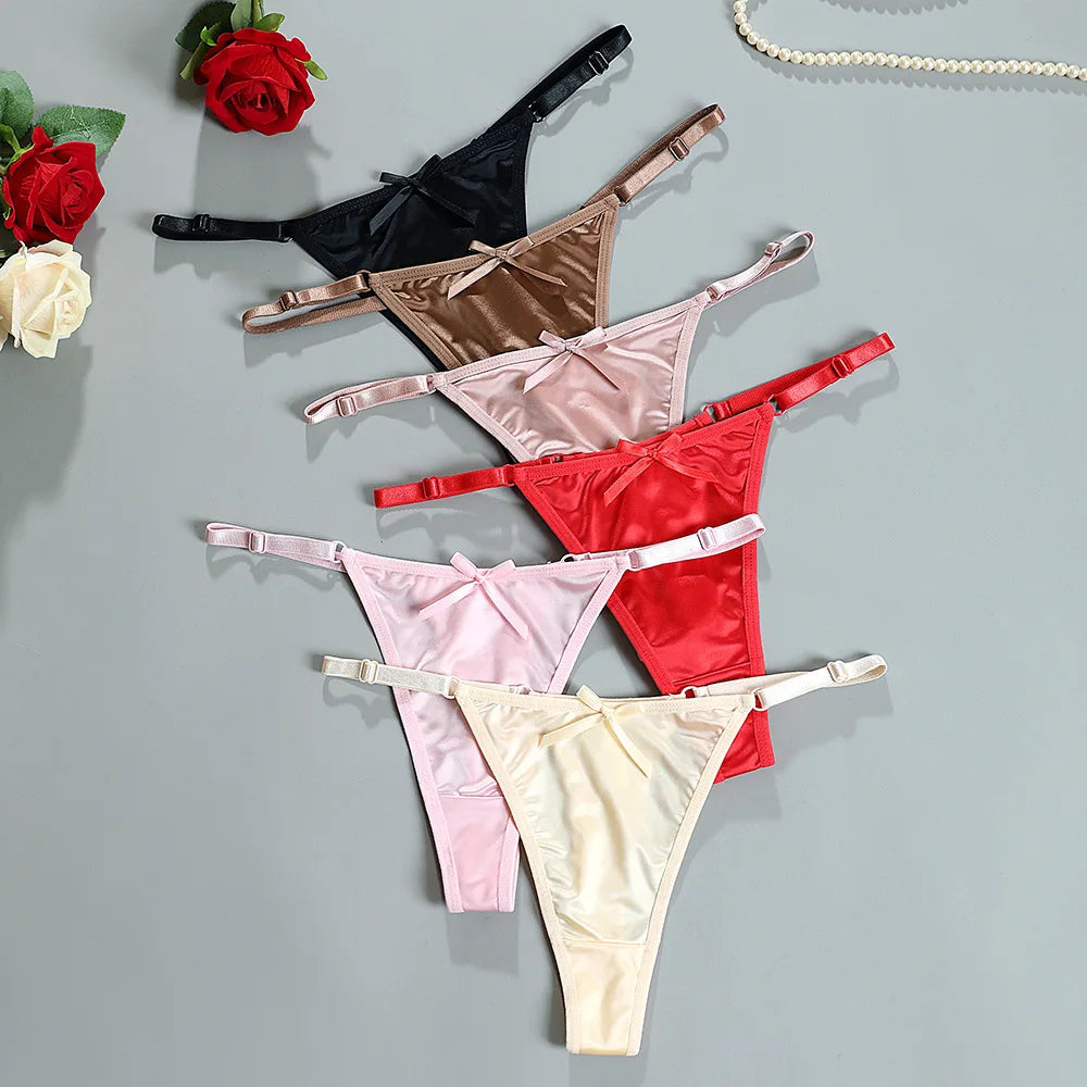 Sexy Satin Adjustable Girls G-Strings Pants Comfort Low Rise Bow Briefs Underwear Seamless Thong for Women Женские Трусы