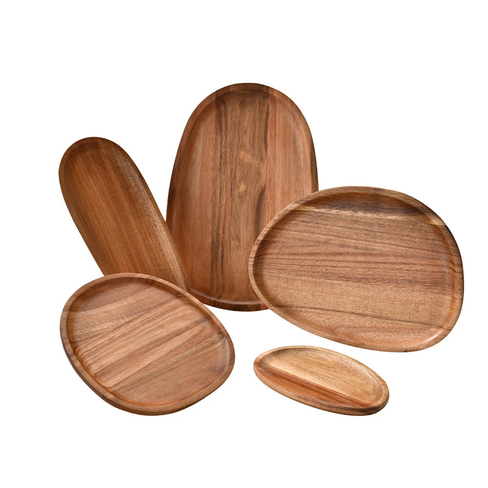 Wood Dinner Plates Irregular Oval Serving Tray Fruit Dishes Dry Fruit Sushi Tea Tray Bread Wooden Plate Home Decoration