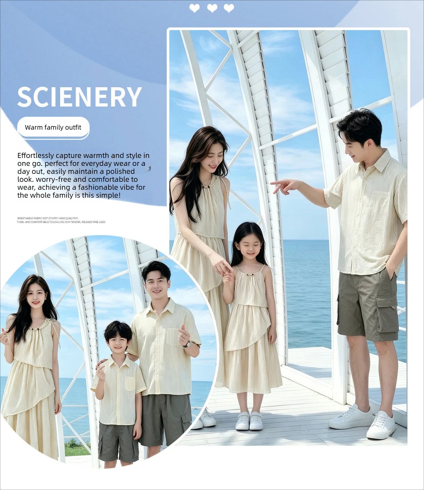 Mommy and Me Clothes Striped Print Family Matching Outfits Holiday Look Button Shirt Ruffles Dress Casual Clothing Set Beachwear