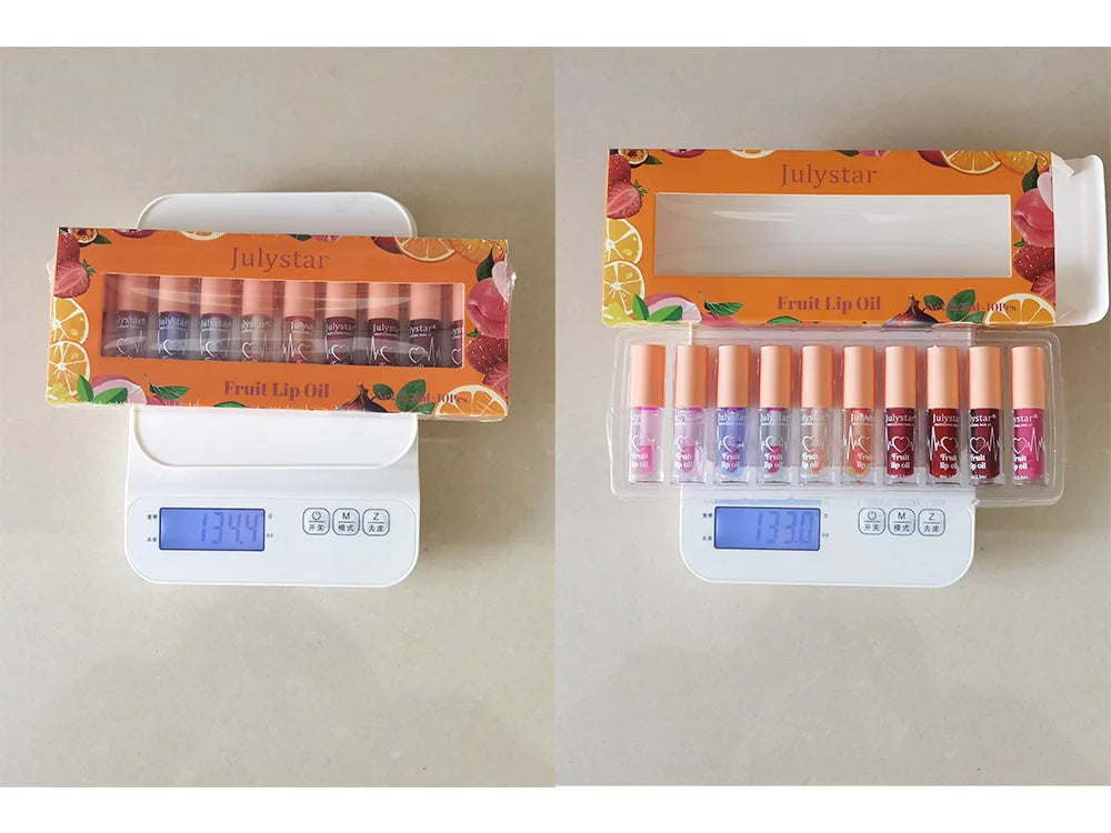 10Color Fruit Flavor Temperature Changing Lip Oil Set Hydrating Glossy Lip Gloss Brightening Water Light Lip Makeup Cosmetic Kit