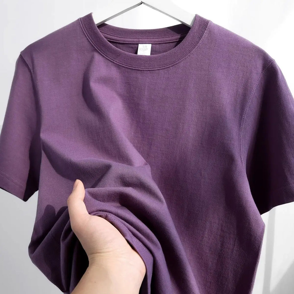 Men's and Women's T-shirts 300G Heavy Gray-purple Round Neck Short-sleeved T-shirts Women's Basic Pure Cotton Simple