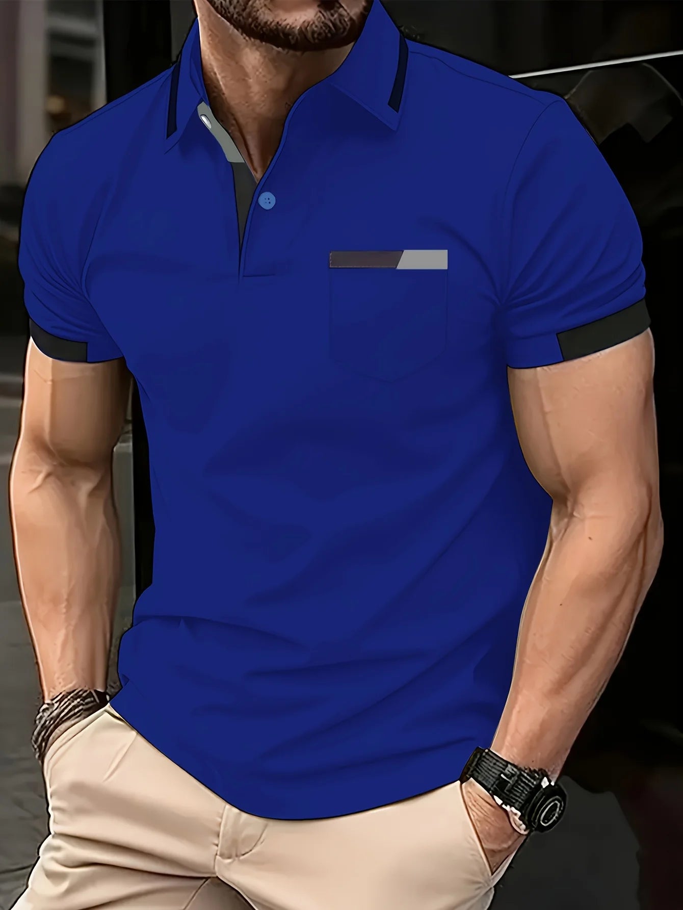 Men'S Summer Casual Color-Blocked Polo Shirt, Mature And Elegant Men'S Polo Shirt, Suitable For Workplace Business And Outings