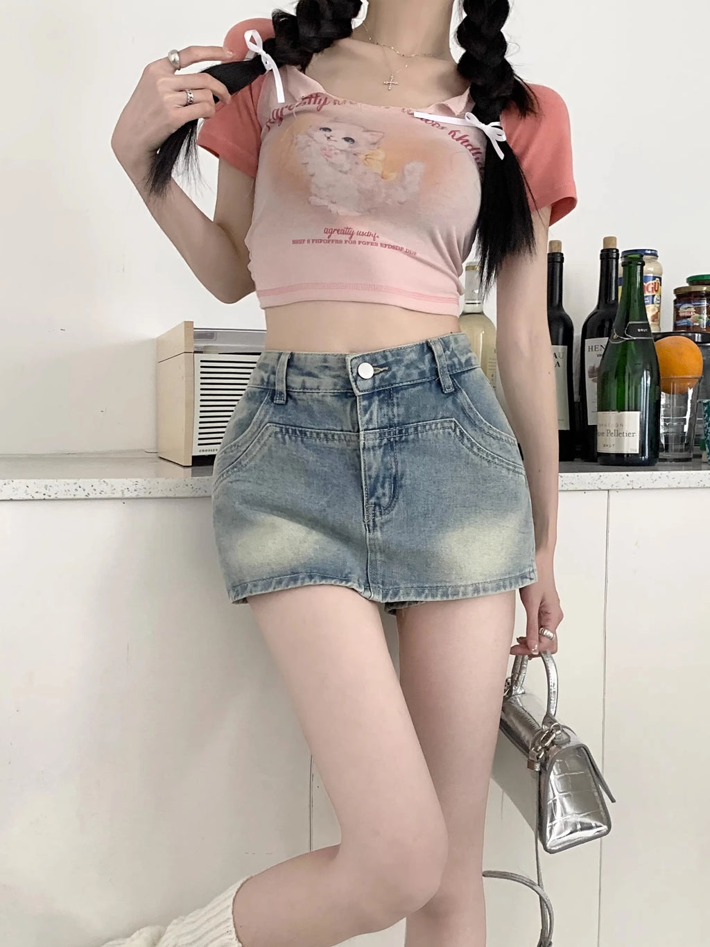 American Style Retro High Waist Denim  Skirt for Women Summer 2026 plus Size Hiding Hip Sexy Girl Short Skirt Pants