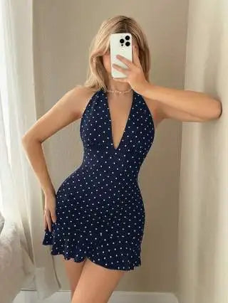Sleeveless Halter Mini Dress  | Slim Knit Party Dress