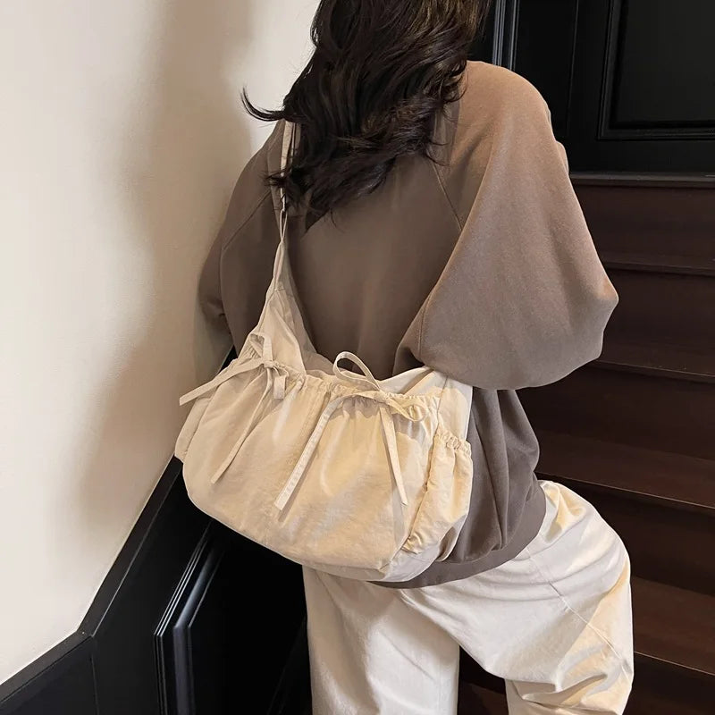 Ruched Fabric Hobo Bags Lightweight Nylon Shoulder Crossbody Bag, Stylish & Adjustable, Perfect for Casual Outfits, Daily Errand