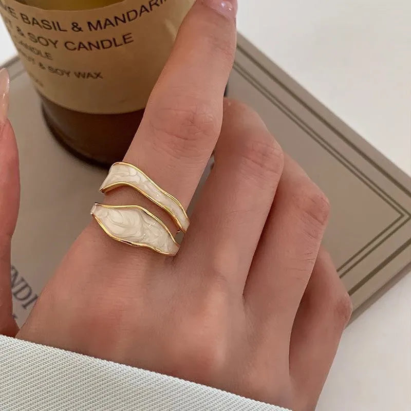 Retro Gold Color Double Oil Drip Open Rings For Women'S Luxury Irregular Adjustable Finger Ring 2023 New Trendy Wedding Jewelry