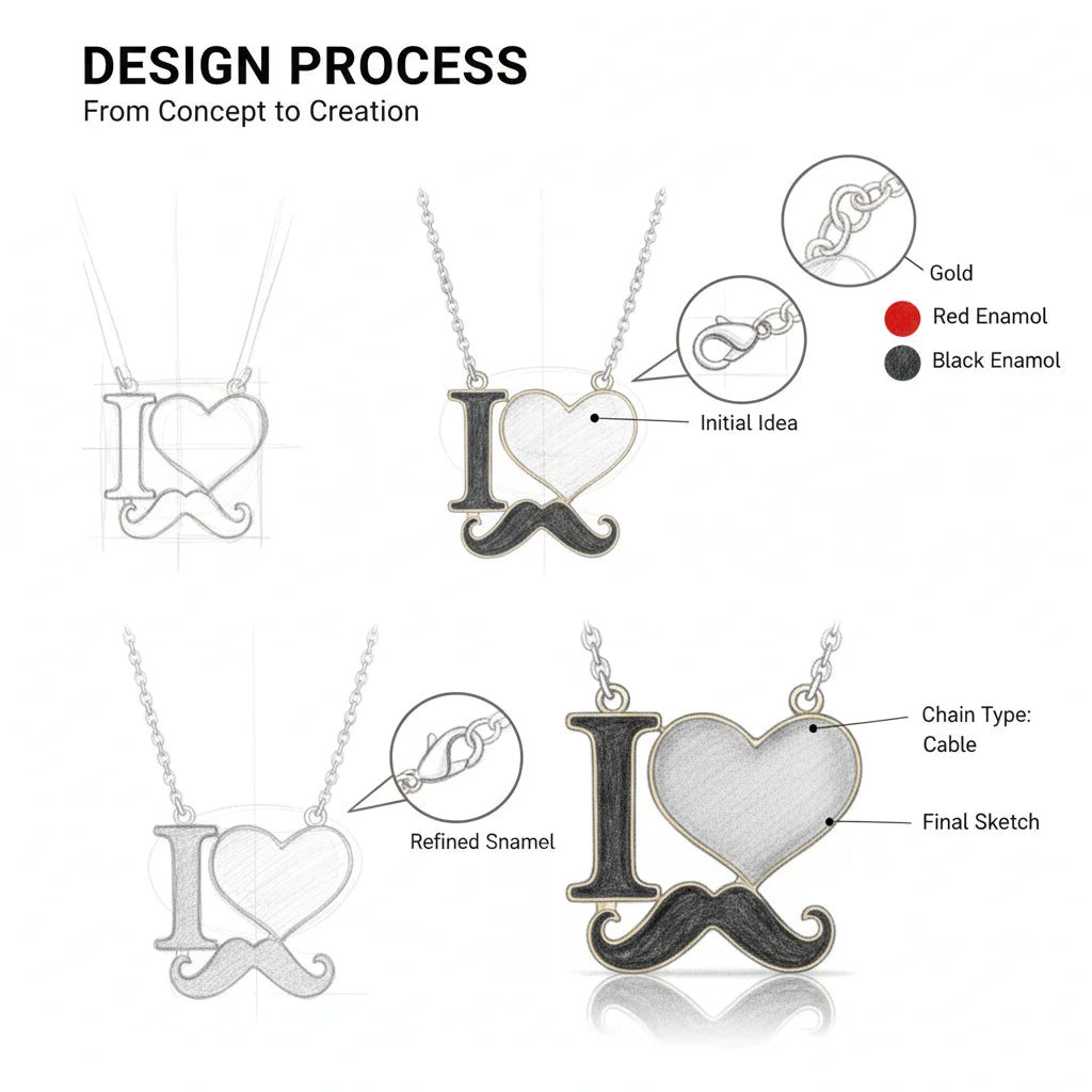 2026 New Fashion Jewelry Silver Gold Color Enamel I Love Mustache Heart Necklaces For Women'S Girl Best Friends Necklace