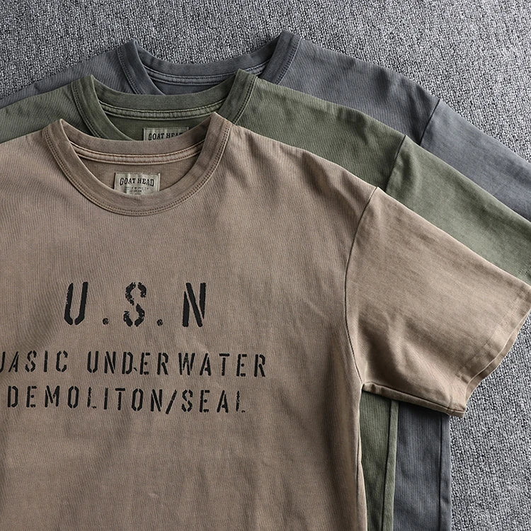 Summer New American Retro Short-sleeved O-neck Letter Printed T-shirt Men's Fashion Simple 100% Cotton Washed Casual Sport Tops