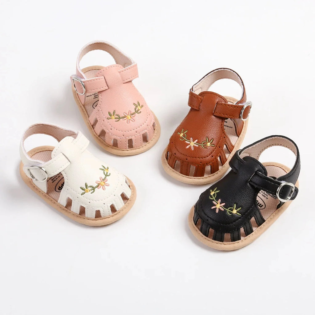 Infant Baby Girls Beach Sandals Flats and Soft Sole Non-slip Flower Princess Wedding Dress Walking Shoes for Newborn Baby