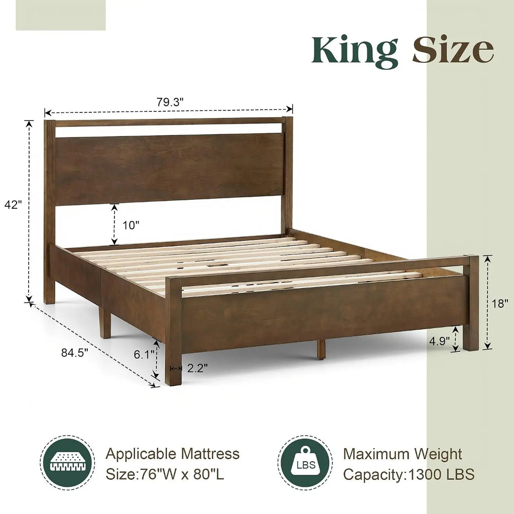 Minimalist King Solid Wood Bed Frame with Headboard for Bedroom, Customized