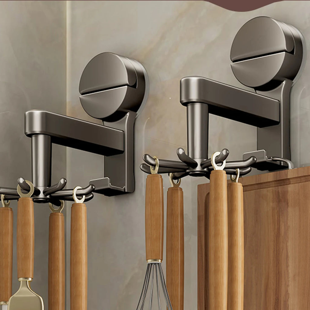 YUTOKO 360 Rotating Suction Cup Hooks Wall Mounted for Kitchen Utensil Organizer Spatula Spoon Holder No Drill Anti Drop Rack