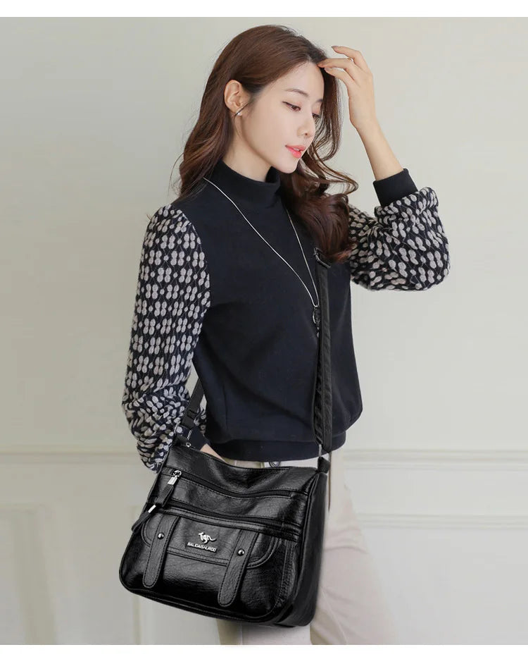Trendy Women's Soft Leather Shoulder Bag Large Capacity Diagonal Crossbody Bag Street Style Matron Bag Fashionable All-Match