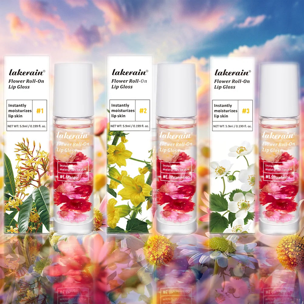 Lip Oil Gloss Blossom Scented Roll on Lip Gloss Infused with Real Flowers Mango Watermelon Strawberry
