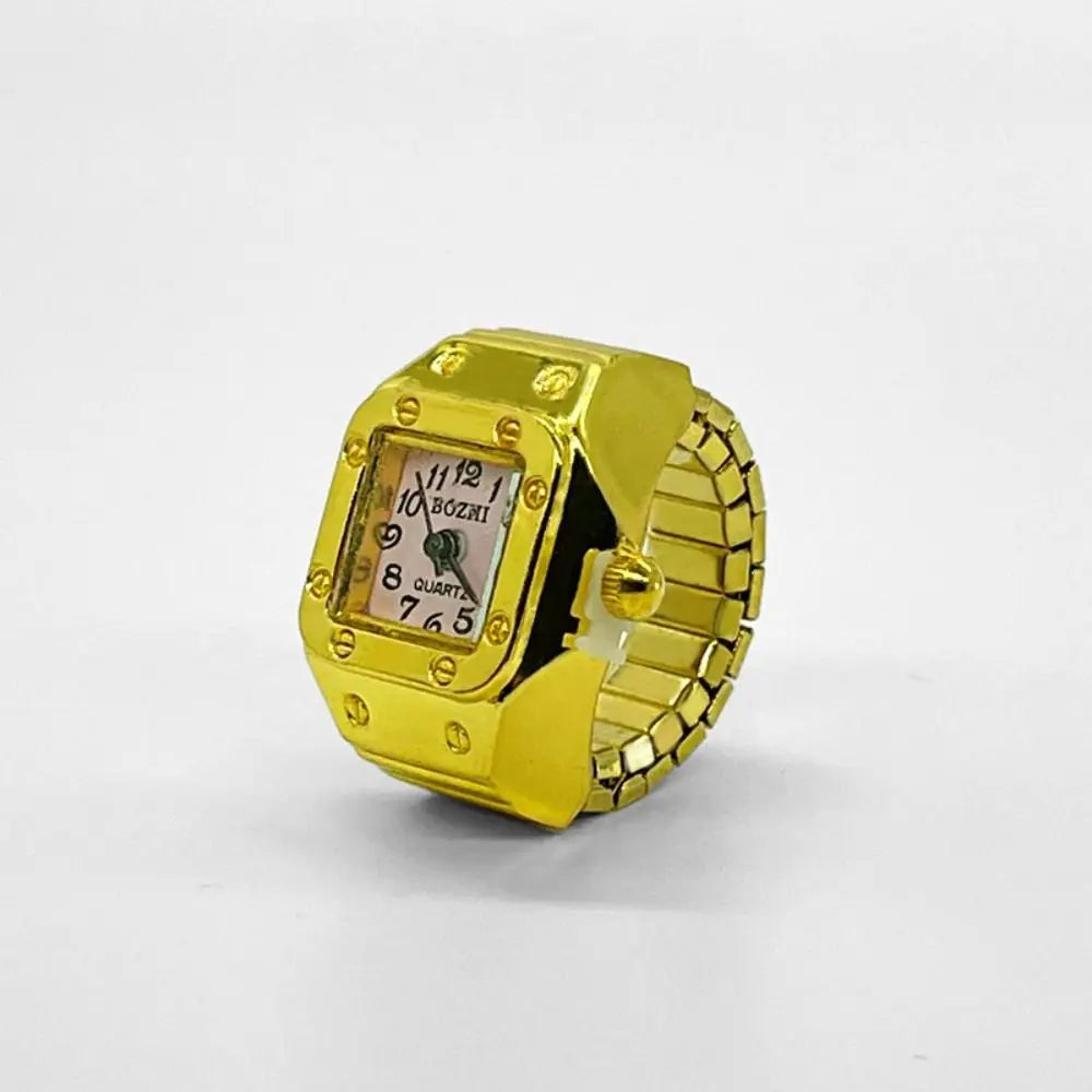 Finger Ring Watch For Couples Vintage Punk Heart Shape Quartz Clock With Adjustable Elastic Strap