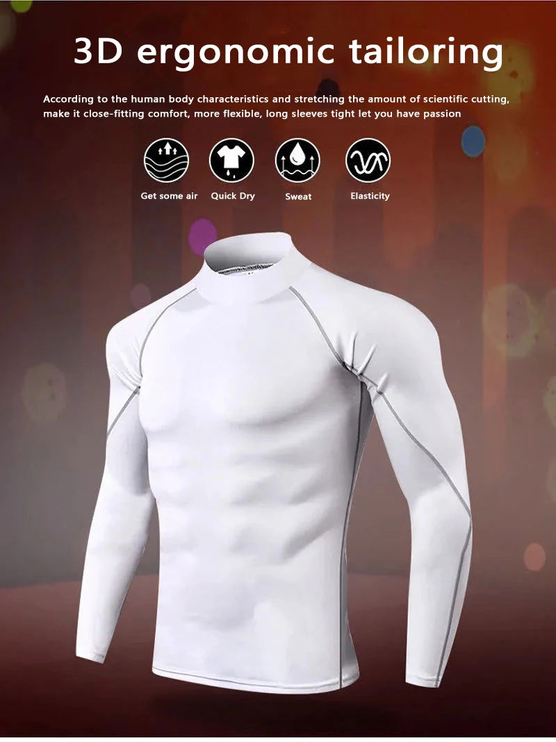 Men's Workout Compression Shirt Turtleneck Long Sleeve Rash Guard Gym Base Layer Athletic Undershirt Gear Sports Shirt