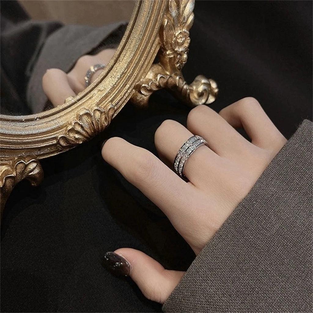 Luxury Rose Gold Double Rowed Square Zircon Stainless Steel Ring Women'S'S Romantic Engagement Wedding Jewelry Women'S